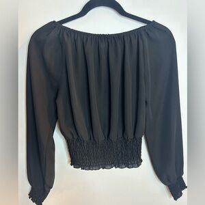 REVAMPED size S, black blouse, long sleeve, banded cuffs and hem. Light weight